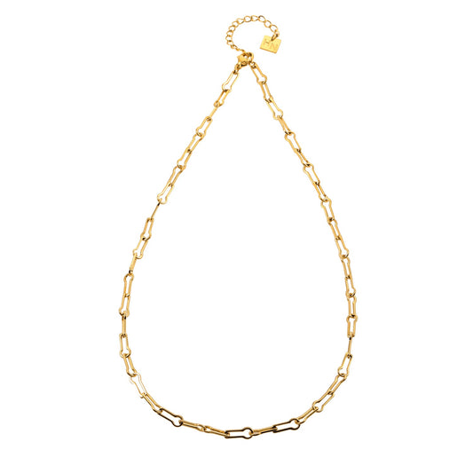 TIASA: Asymmetrical Paper Clip Gold Chain Necklace