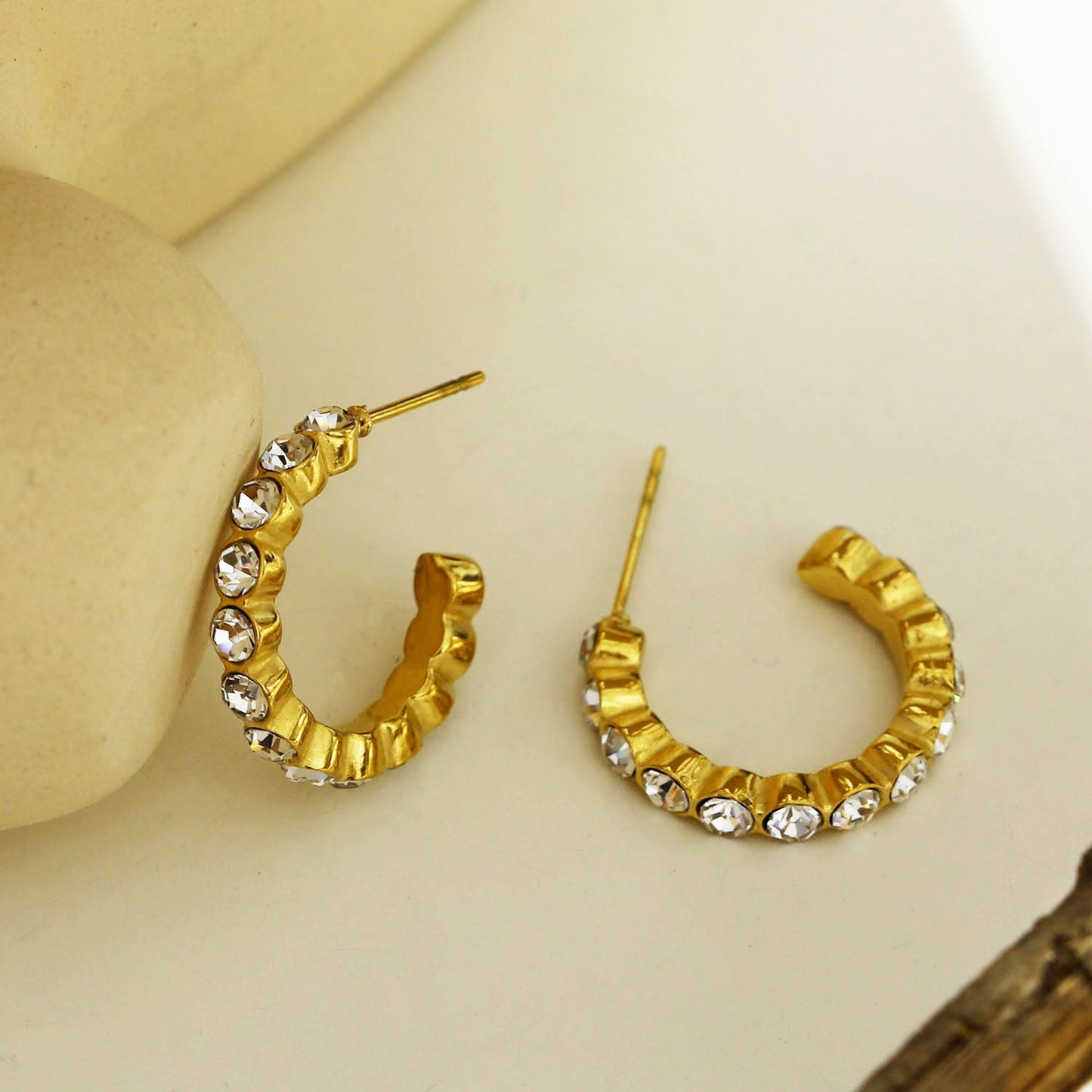 HAMIA: Zirconia Embellished Beaded Hoop Earrings