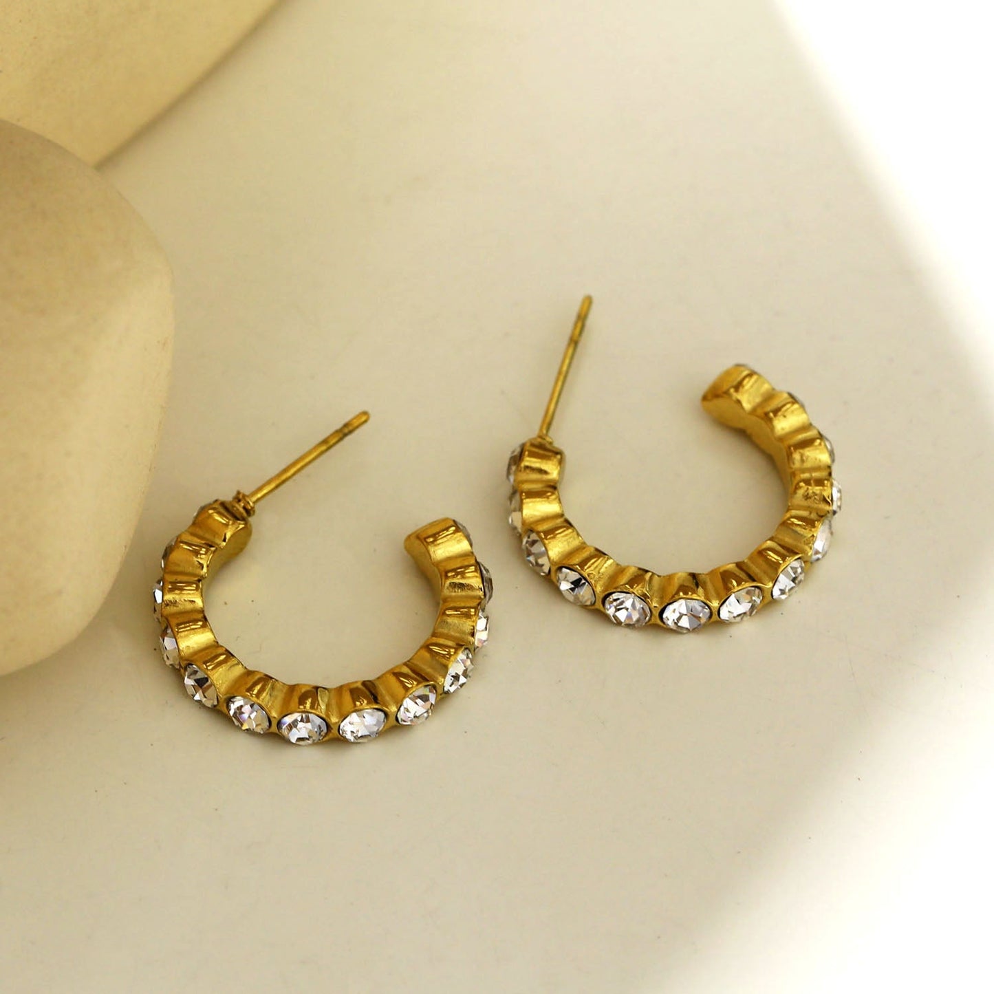HAMIA: Zirconia Embellished Beaded Hoop Earrings