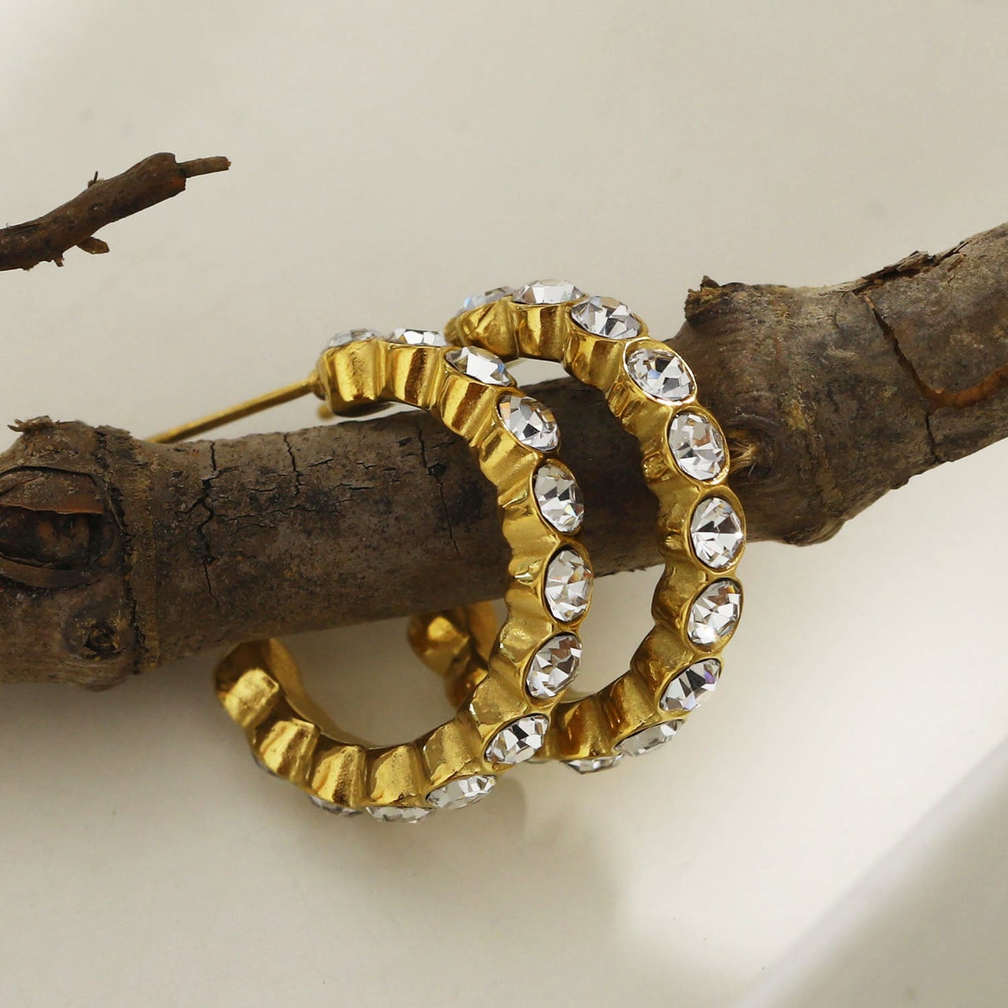 HAMIA: Zirconia Embellished Beaded Hoop Earrings
