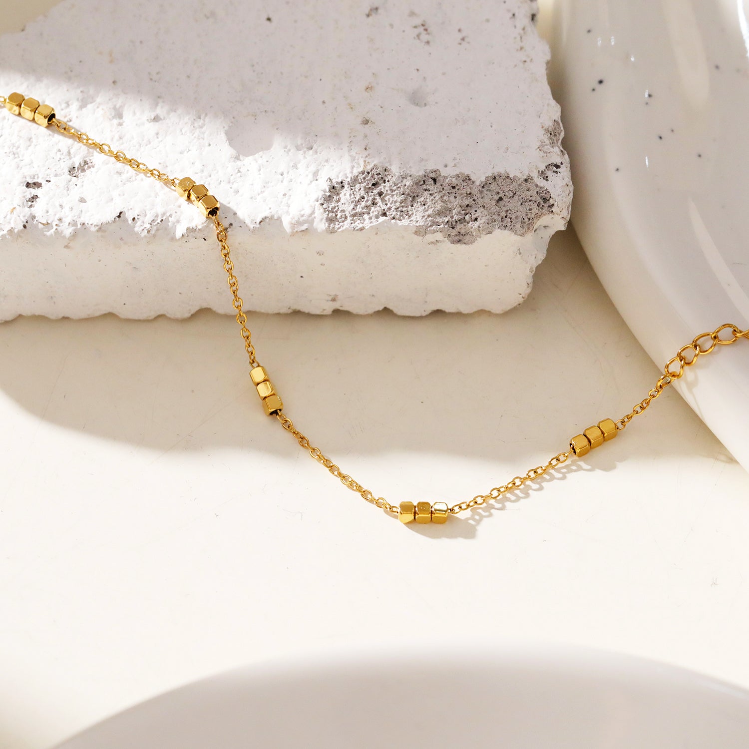 ackneynine | hackney-nine | ERISSA 64717 Tiny Square-Beads Dainty Gold Chain Necklace Gold Chain Bracelet