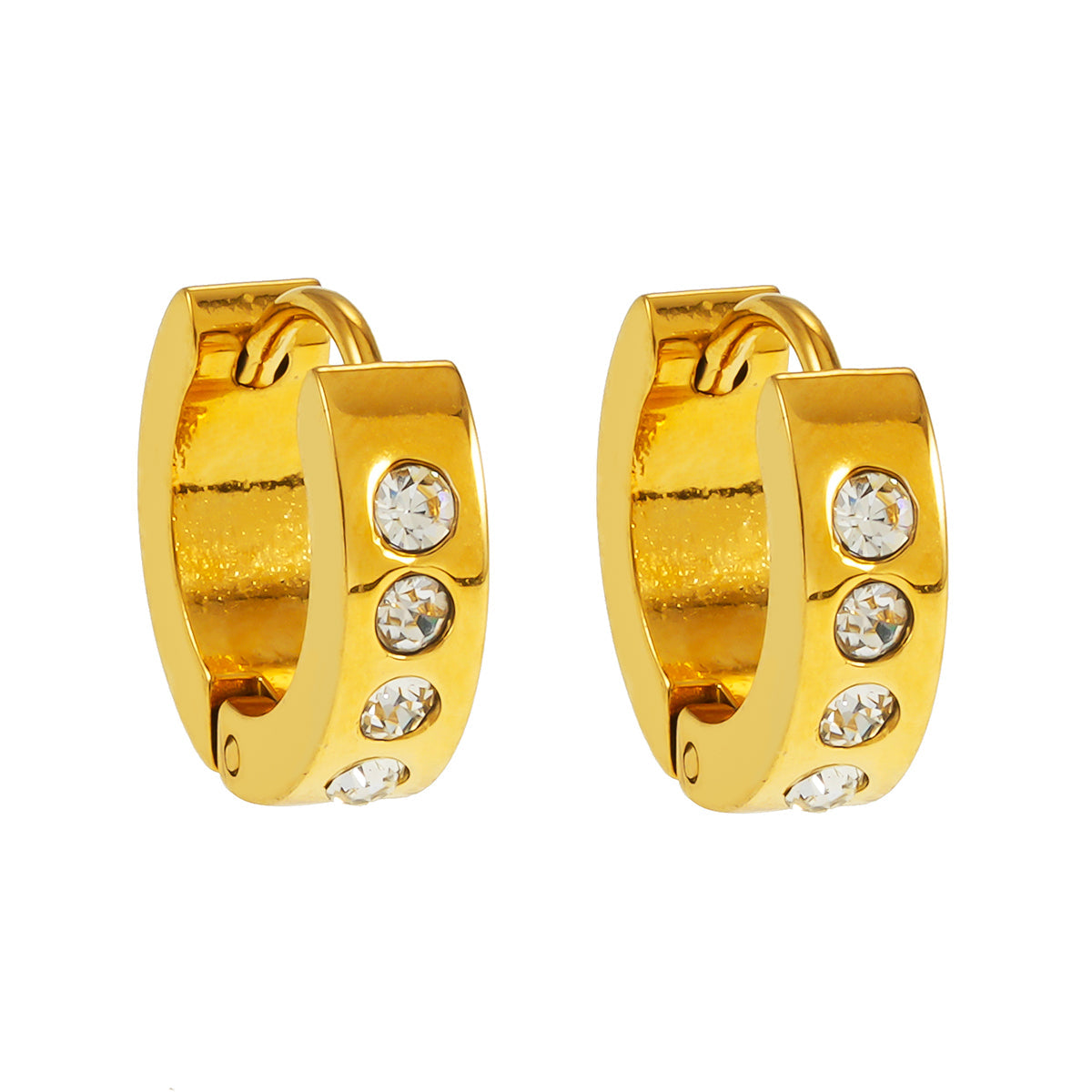 PAIA Gold: Wide Mini Hoop Gold Earrings with an Array of Zirconia (CZ) Gemstones