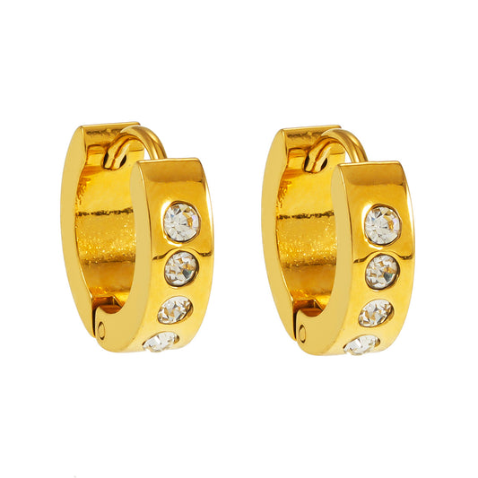 PAIA Gold: Wide Mini Hoop Gold Earrings with an Array of Zirconia (CZ) Gemstones