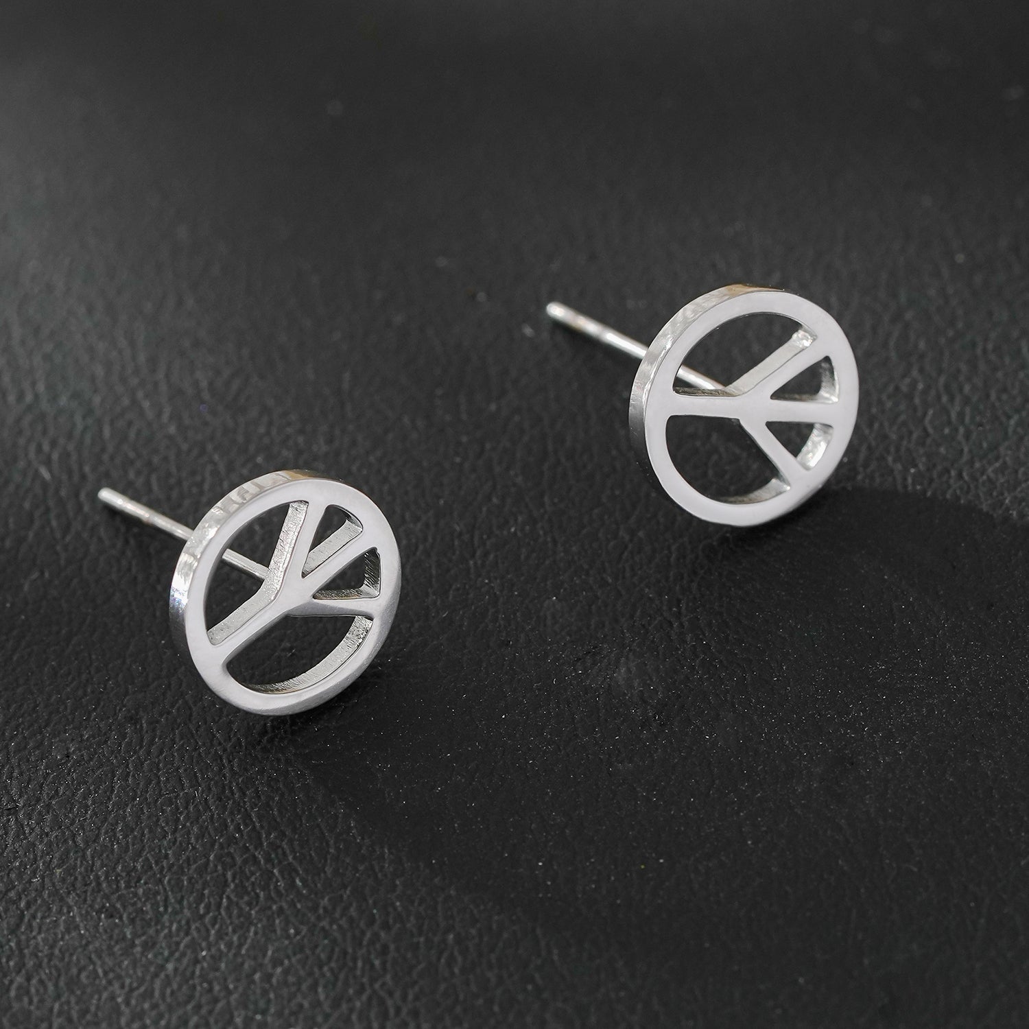 PEACE Logo Stud Earrings in Silver Tone (White Gold)