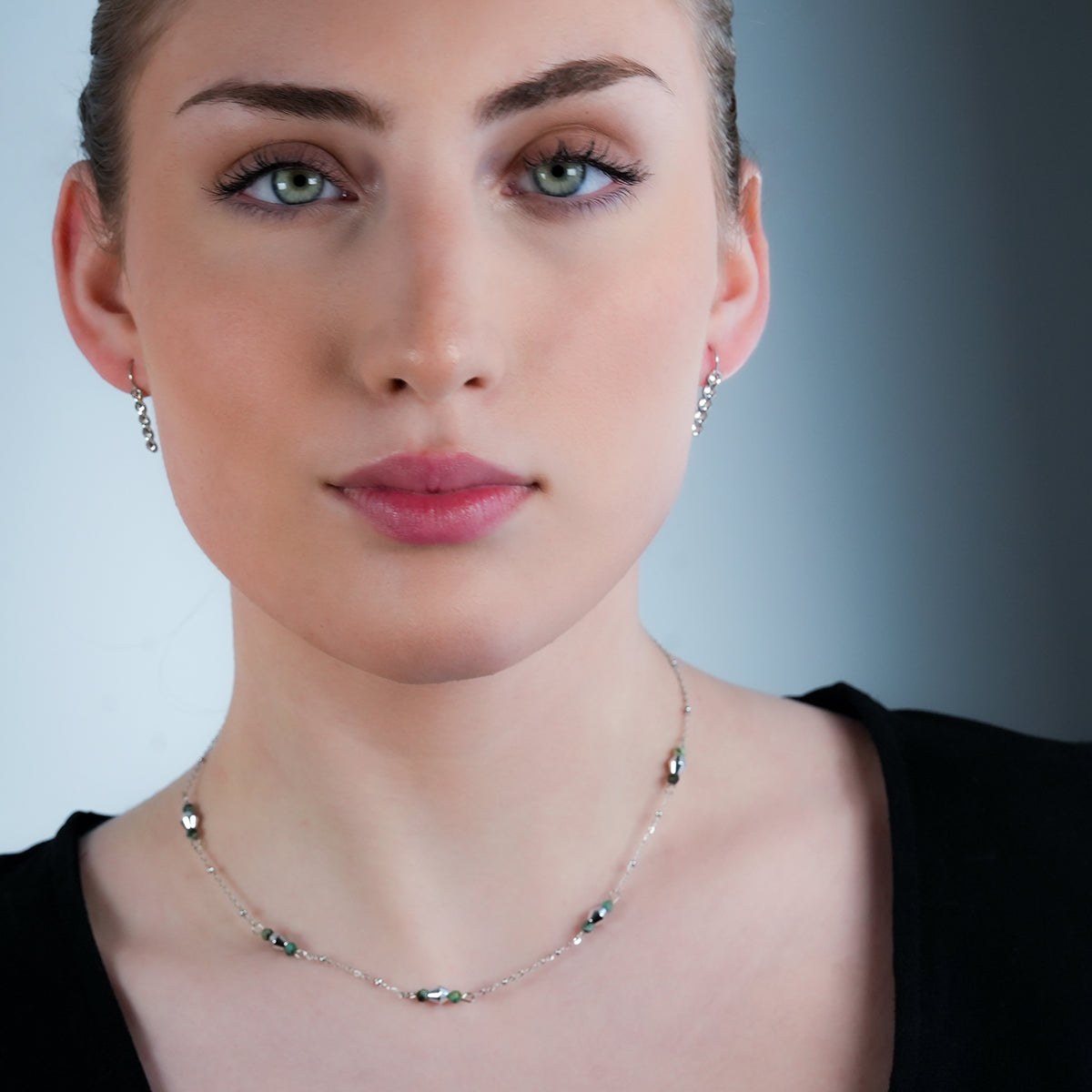 PELLA Silver (White Gold): Minimalist Moissanite Row Stud Earrings – Elegant Sparkle in Every Line