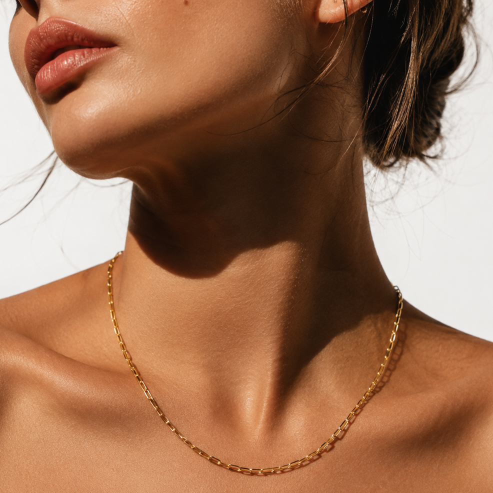 PENINA Gold: Dailywear Essential Mini Paper-Clip Chain Necklace