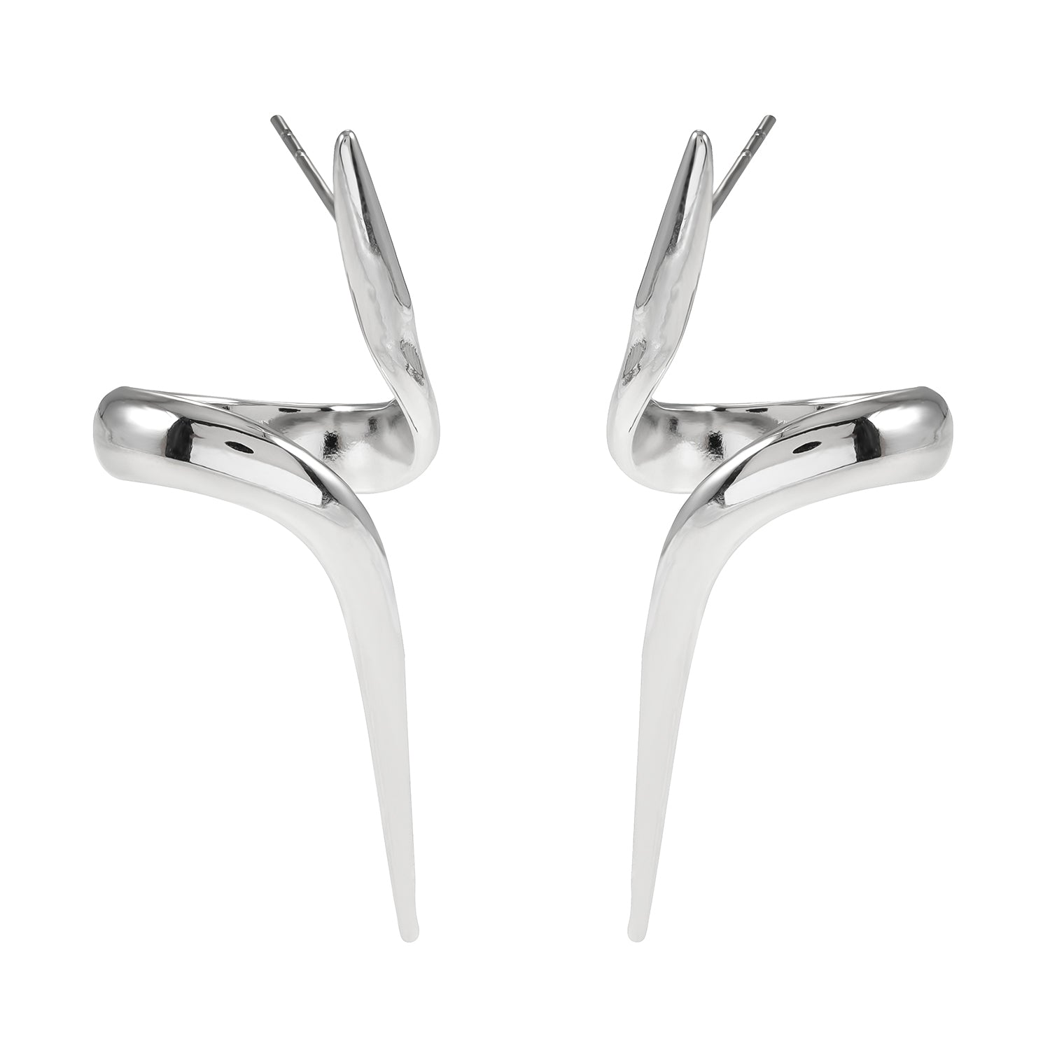 PORTNA Silver (White Gold): Sculptural Serpent Curve Earrings