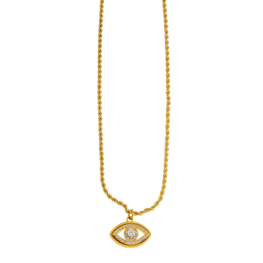 PROTACTOR Gold: Zirconia (CZ) Embellished Evil Eye Chain Necklace