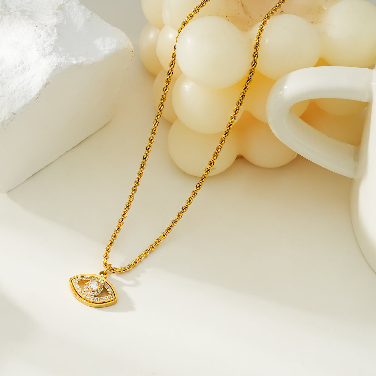 PROTACTOR Gold: Zirconia (CZ) Embellished Evil Eye Chain Necklace