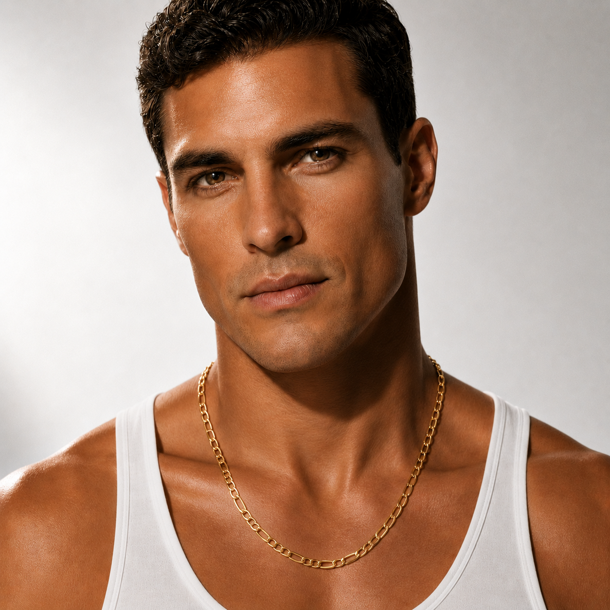 PUA Gold: Mid-Width Textured Figaro Chain Necklace