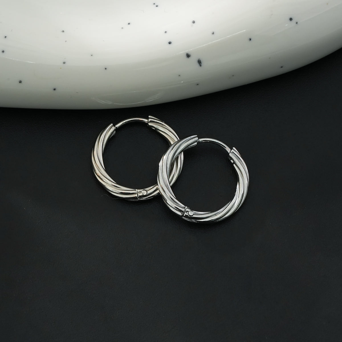 PURLEY: White Gold (Silver Toned) Textured Mini Hoop Earrings