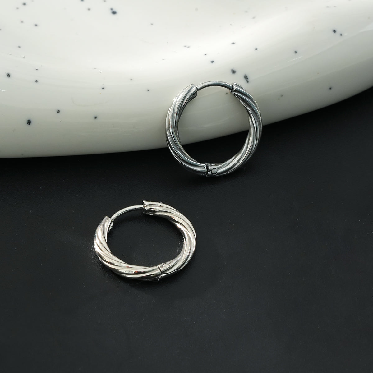 PURLEY: White Gold (Silver Toned) Textured Mini Hoop Earrings