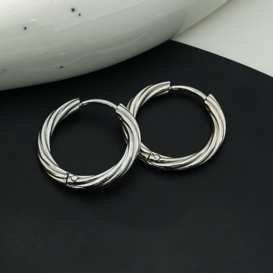 PURLEY: White Gold (Silver Toned) Textured Mini Hoop Earrings