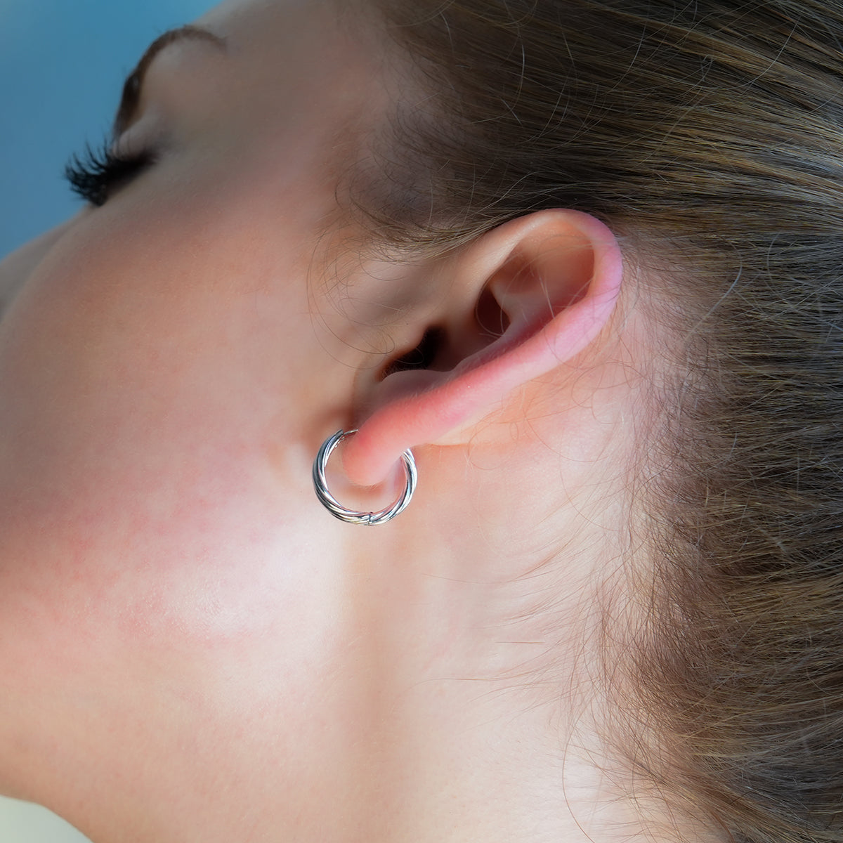 PURLEY: White Gold (Silver Toned) Textured Mini Hoop Earrings