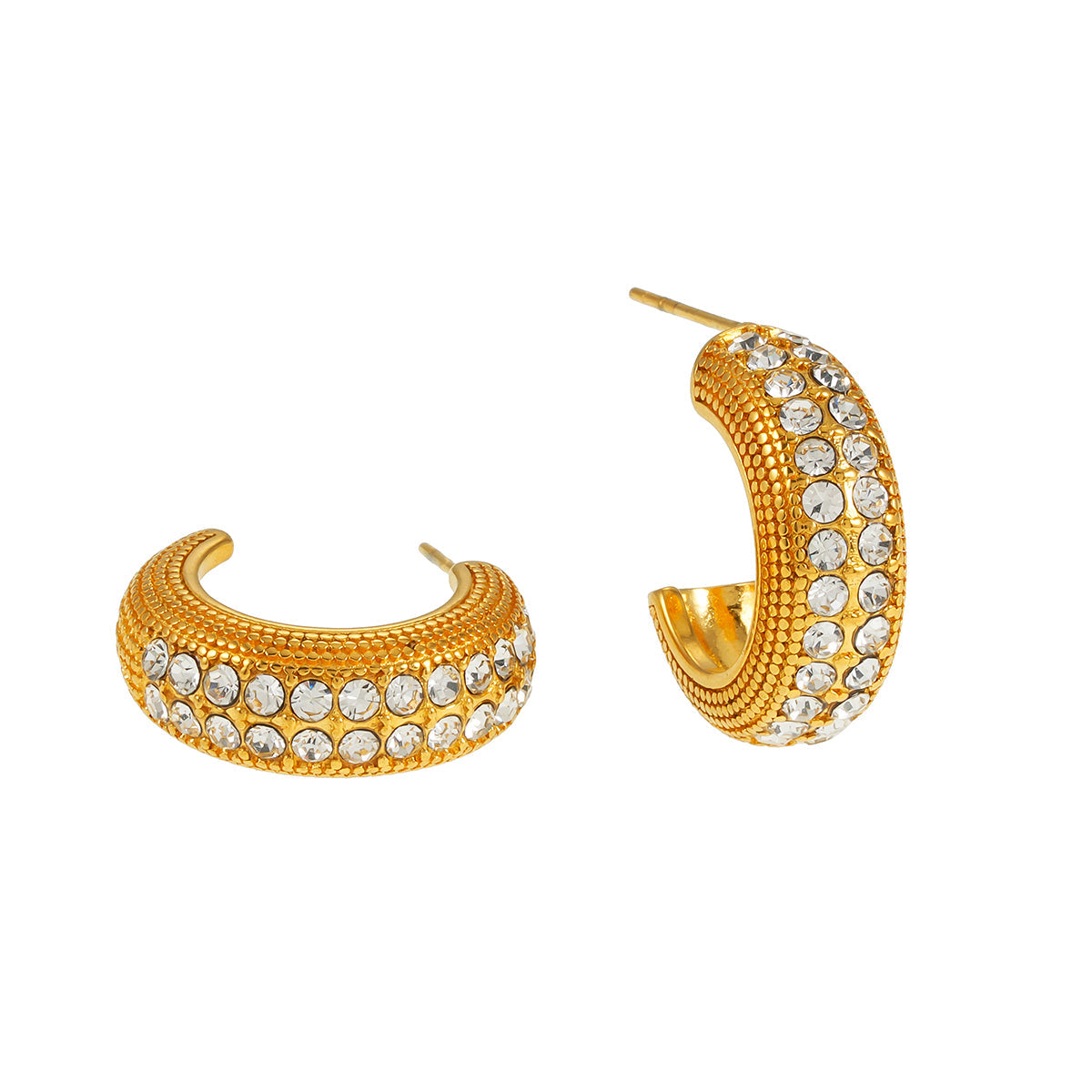 RANI Gold: Textured Pavé Zirconia (CZ) Mini Hoop Earrings