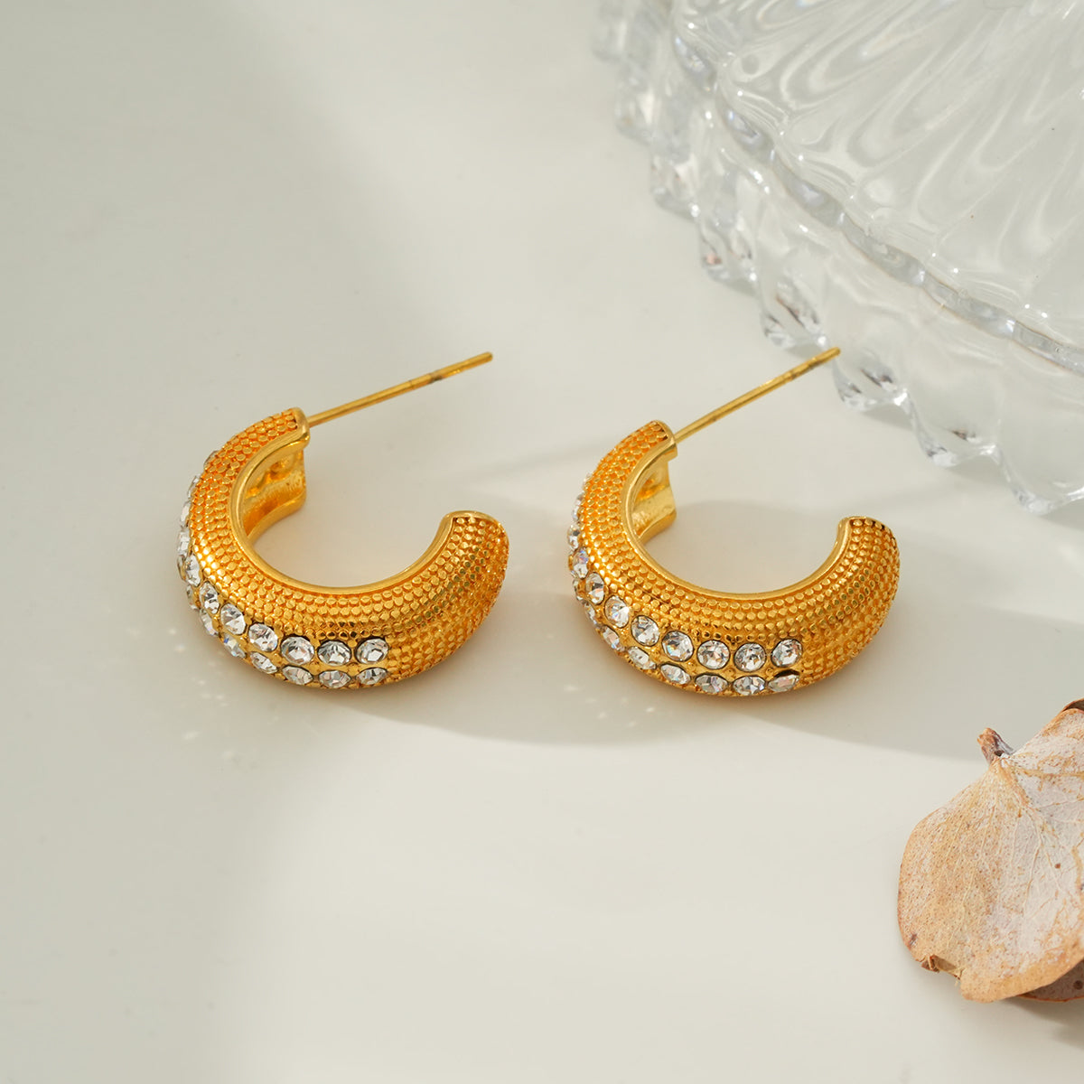 RANI Gold: Textured Pavé Zirconia (CZ) Mini Hoop Earrings