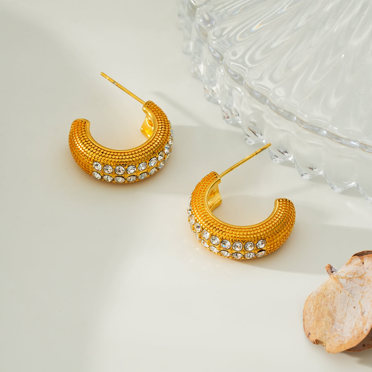 RANI Gold: Textured Pavé Zirconia (CZ) Mini Hoop Earrings