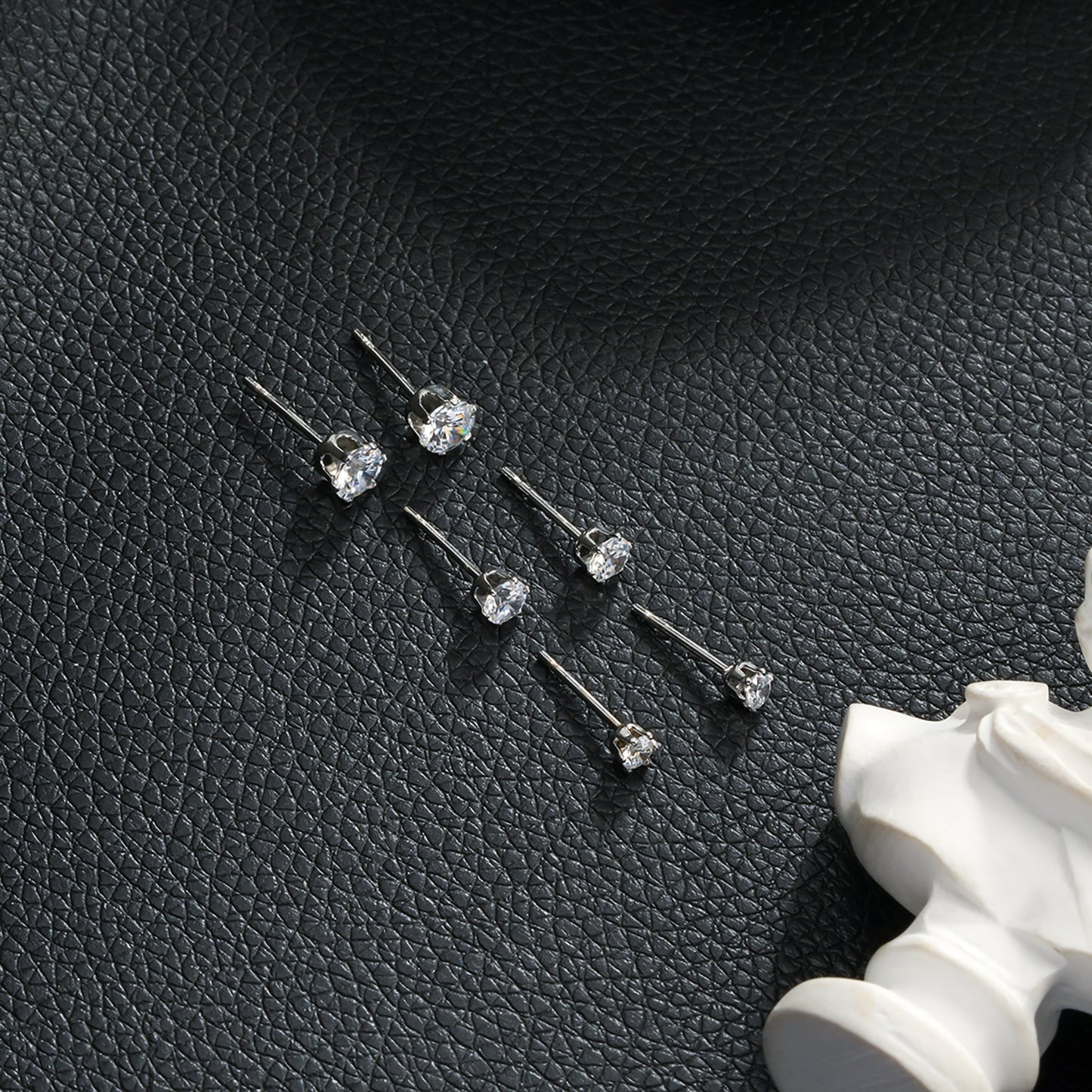 REIGN Silver (White Gold):  3-Pair Zirconia Earrings Stud Set