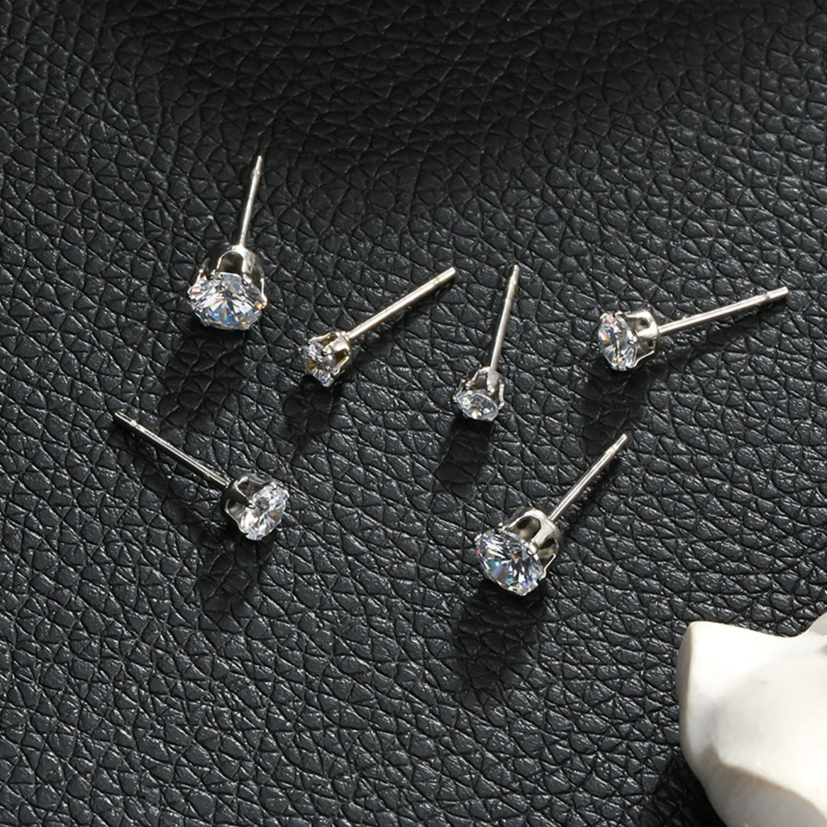 REIGN Silver (White Gold):  3-Pair Zirconia Earrings Stud Set
