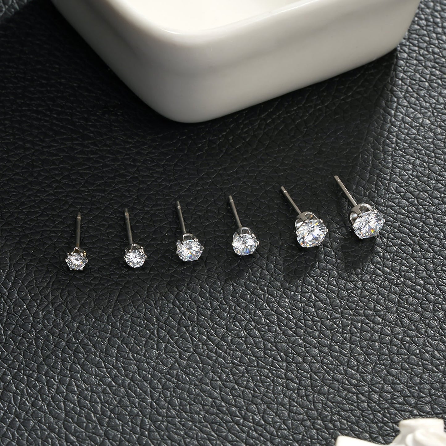 REIGN Silver (White Gold):  3-Pair Zirconia Earrings Stud Set