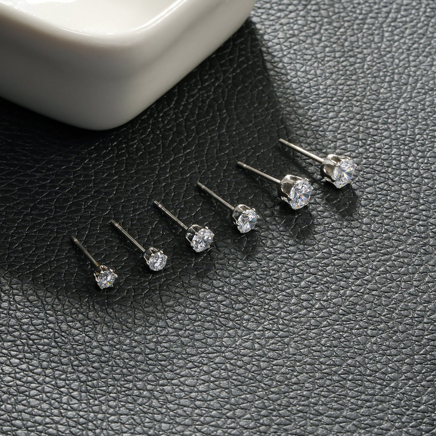 REIGN Silver (White Gold):  3-Pair Zirconia Earrings Stud Set