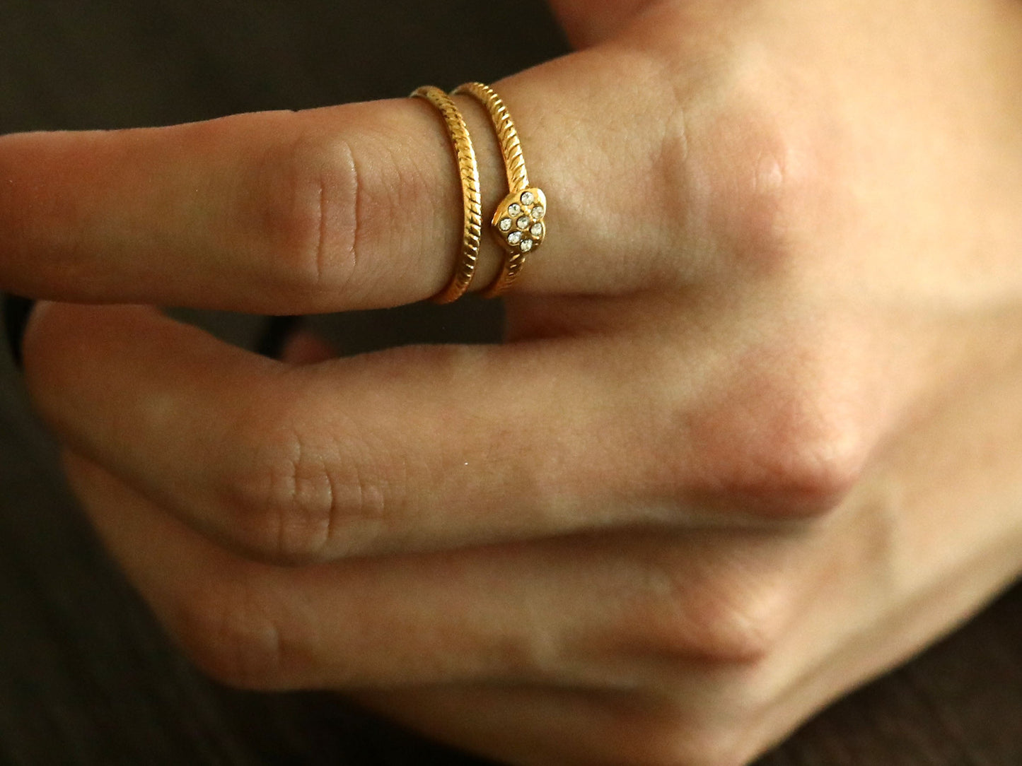 RENEE Gold: Double Stacked Zirconia (CZ) Embellished Heart Ring