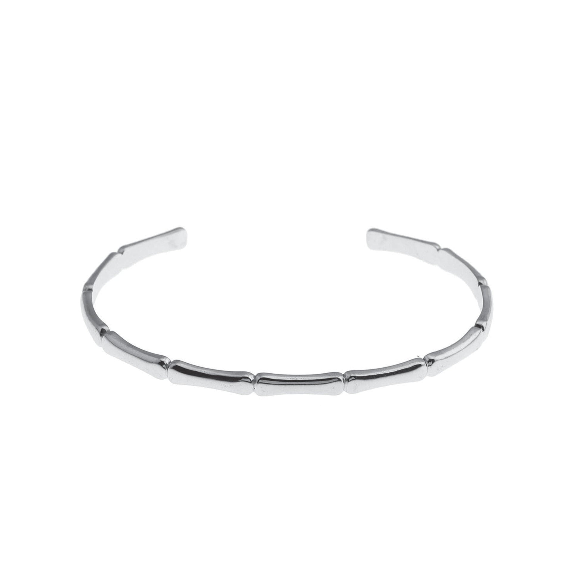 RENEE Silver (White Gold): Luxury Bamboo Cuff Bracelet – Elegant Nature-Inspired Minimalist Design