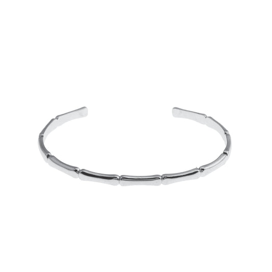 RENEE Silver (White Gold): Luxury Bamboo Cuff Bracelet – Elegant Nature-Inspired Minimalist Design