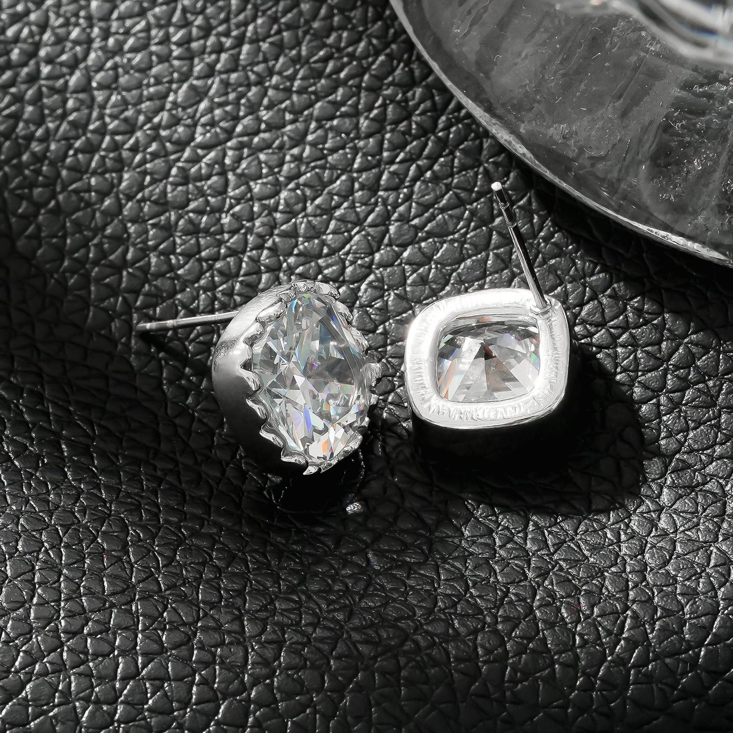 RICCA Silver: Moissanite (Diamond Alternative) Square Shaped Ornate Cased Essential Daily Studs.