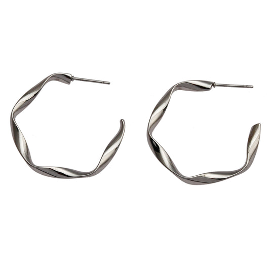 RIMINI Silver (White Gold): Sculpted Twist Hoop Earrings