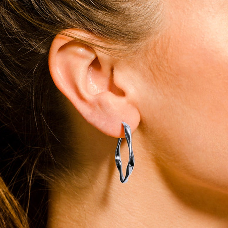 RIMINI Silver (White Gold): Sculpted Twist Hoop Earrings