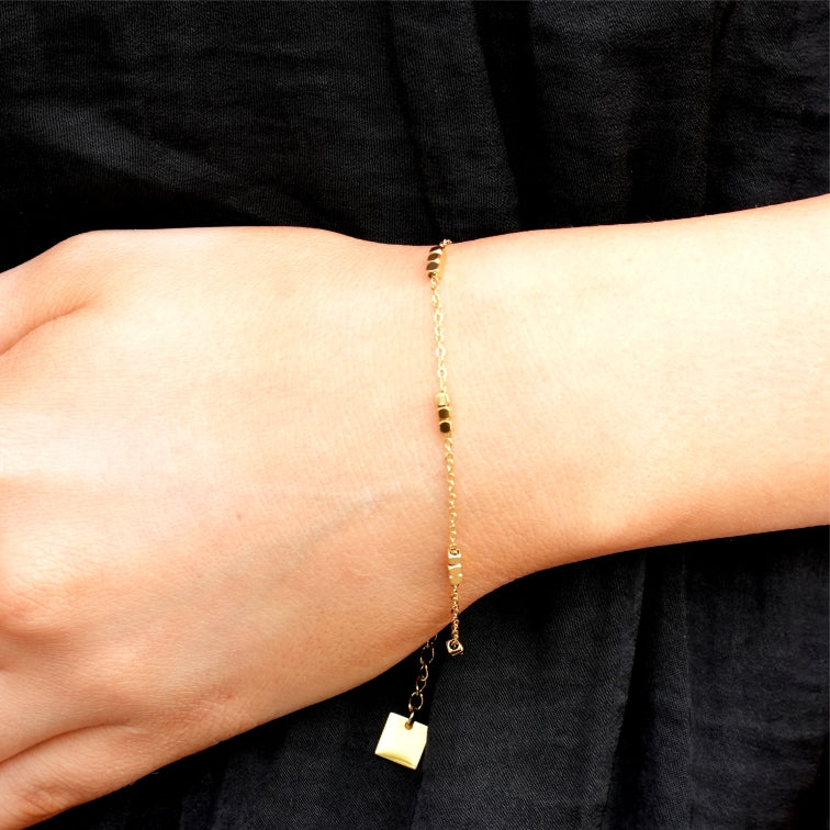 ackneynine | hackney-nine | ERISSA 64717 Tiny Square-Beads Dainty Gold Chain Necklace Gold Chain Bracelet