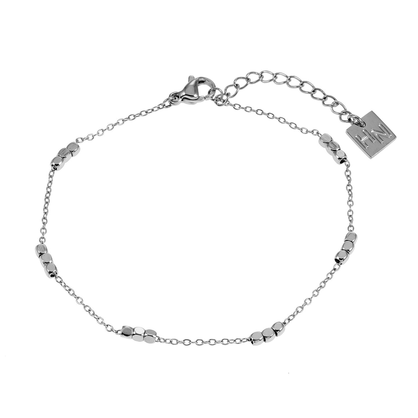 RITIKA: Tiny Square-Beads Dainty Chain Bracelet in White Gold (Silver Toned)