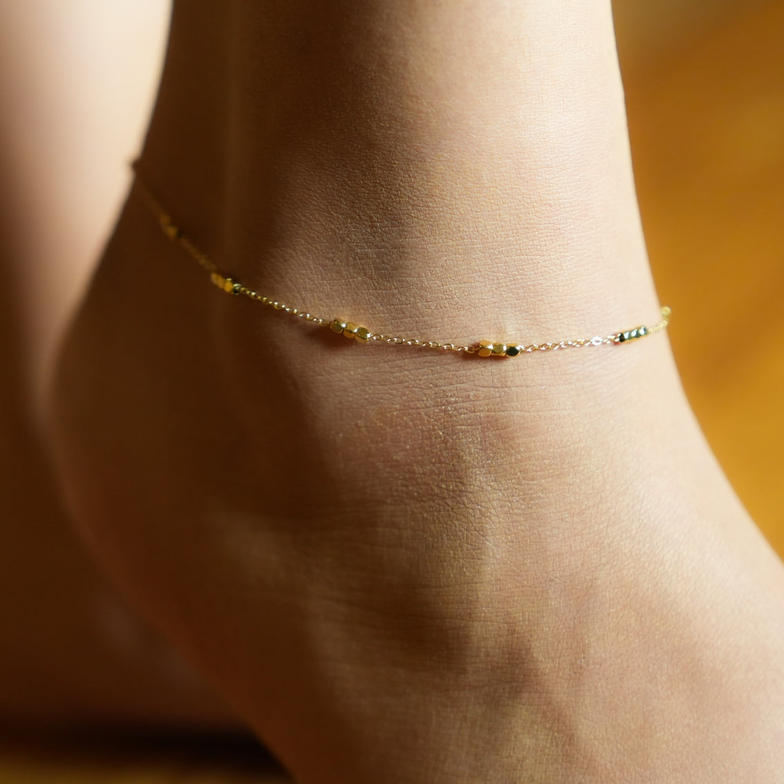 RITIKA LG: Tiny Square-Beads Dainty Gold Chain Anklet