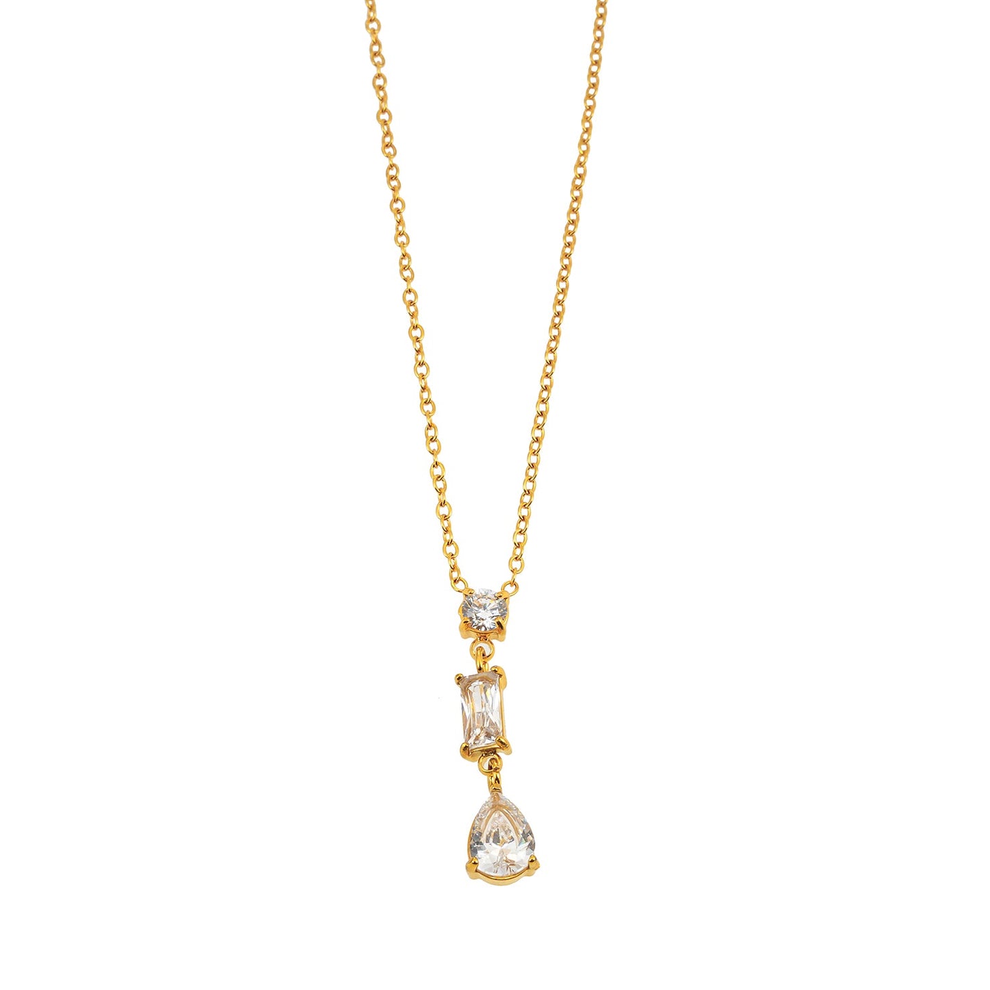 Style ROCHINA Gold:  A Trio of Zirconia Charm Pendant Chain Necklace