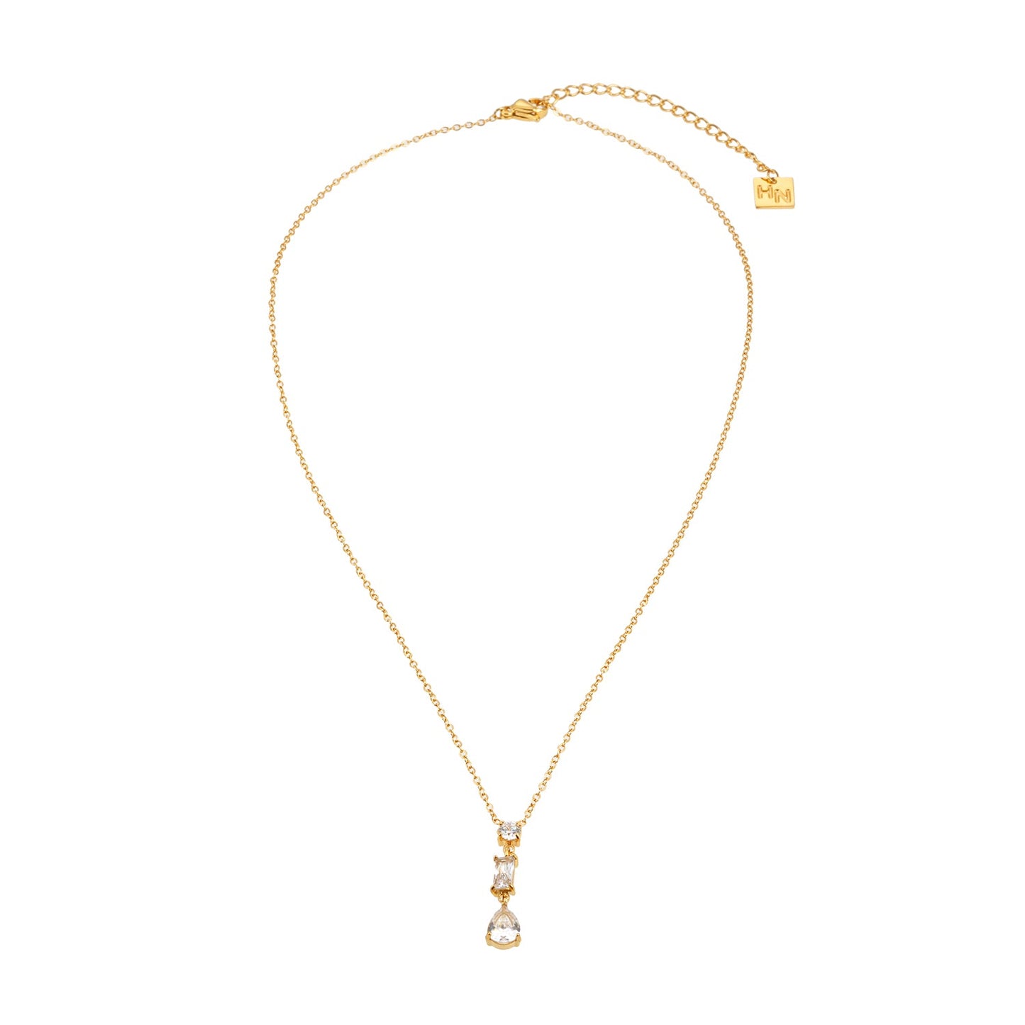 Style ROCHINA Gold:  A Trio of Zirconia Charms Pendant Chain Necklace