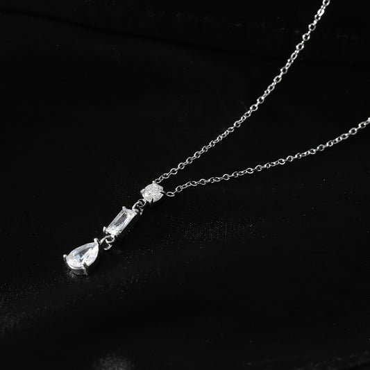 Style ROCHINA Silver:  A Trio of Zirconia Charms Pendant Chain Necklace