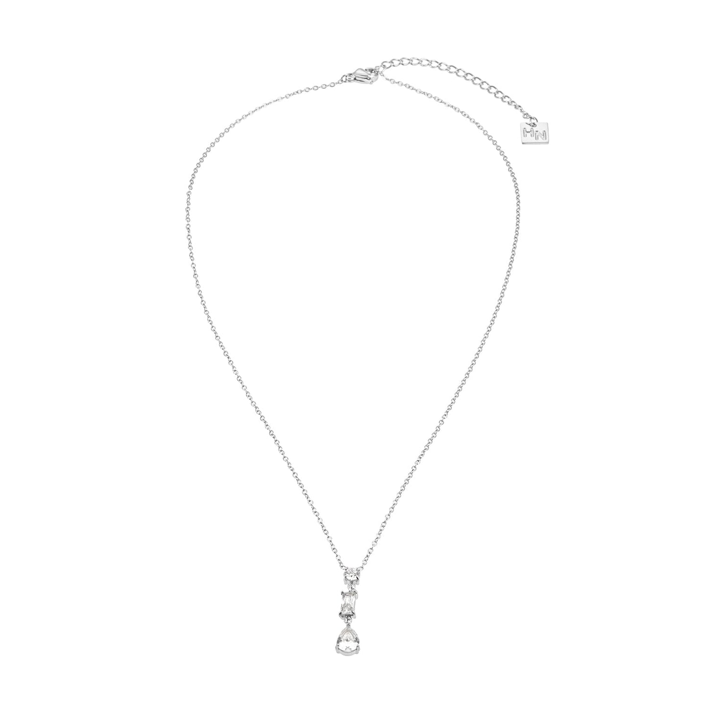 Style ROCHINA Silver:  A Trio of Zirconia Charms Pendant Chain Necklace