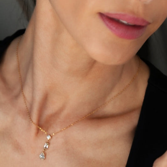 Style ROCHINA Gold:  A Trio of Zirconia Charm Pendant Chain Necklace