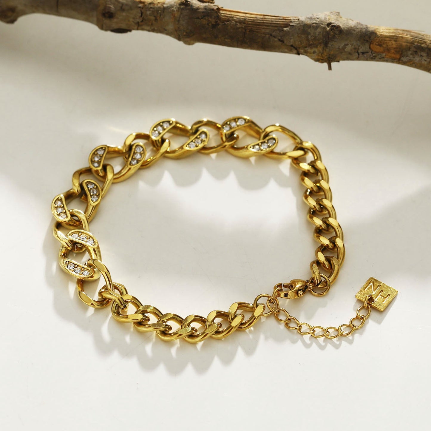 ROUBAIX Gold: Cuban Link-Chain Zirconia Statement Bracelet