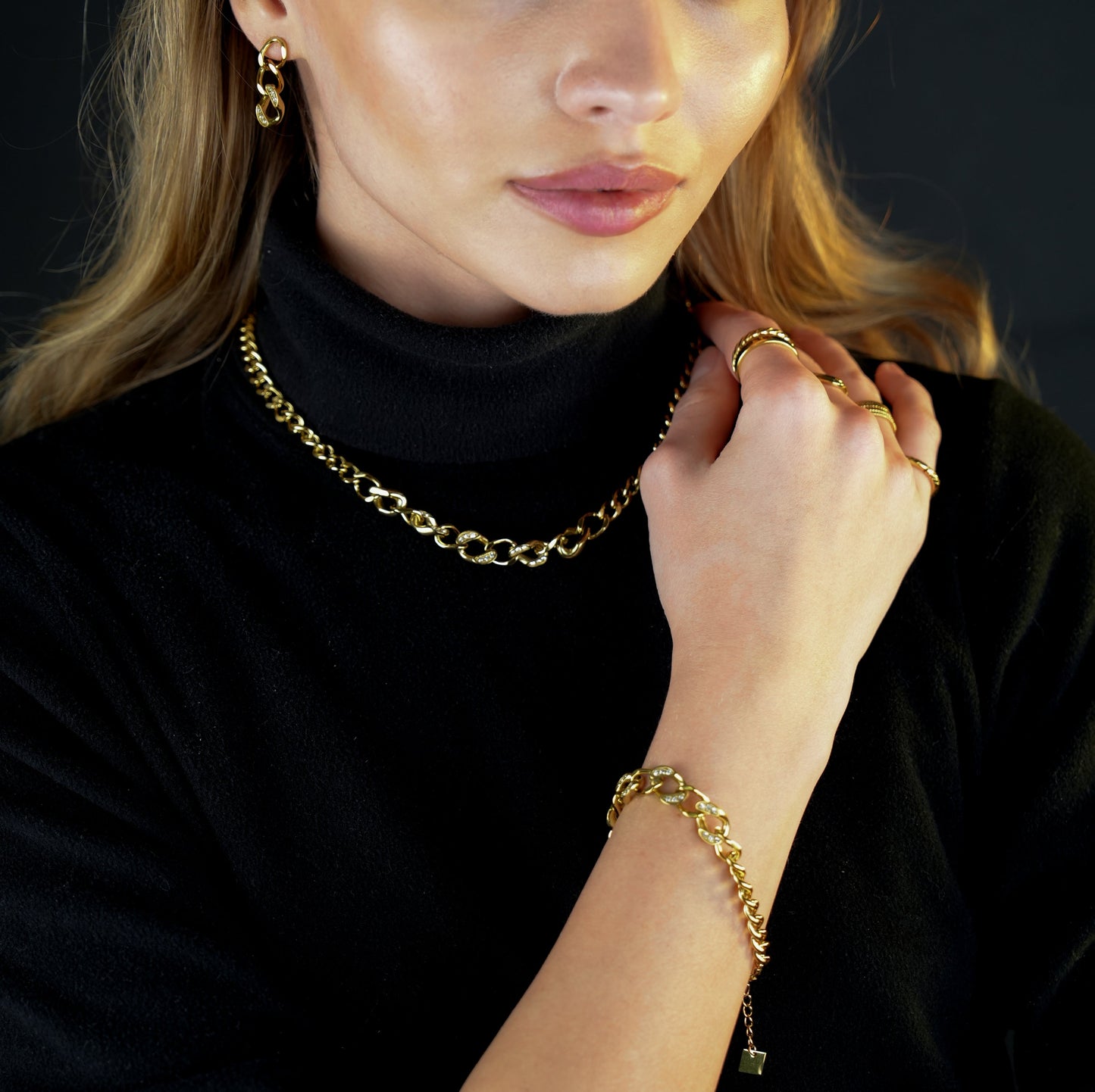 ROUBAIX Gold: Cuban Link-Chain Zirconia Statement Bracelet
