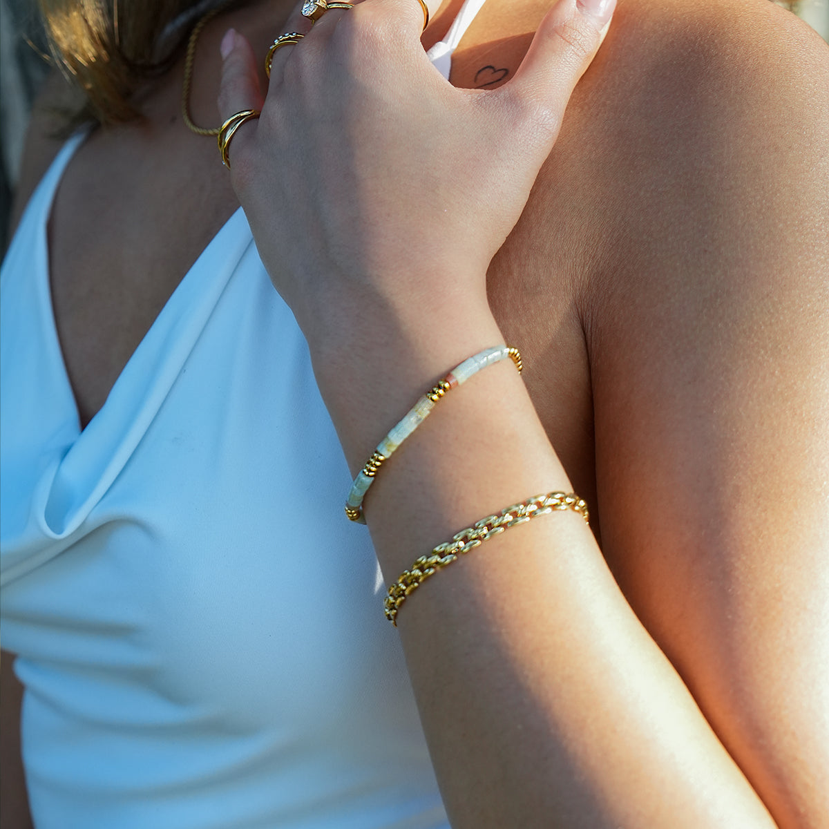 RUBINA: Amazonite Stones & Gold Beaded Bracelet