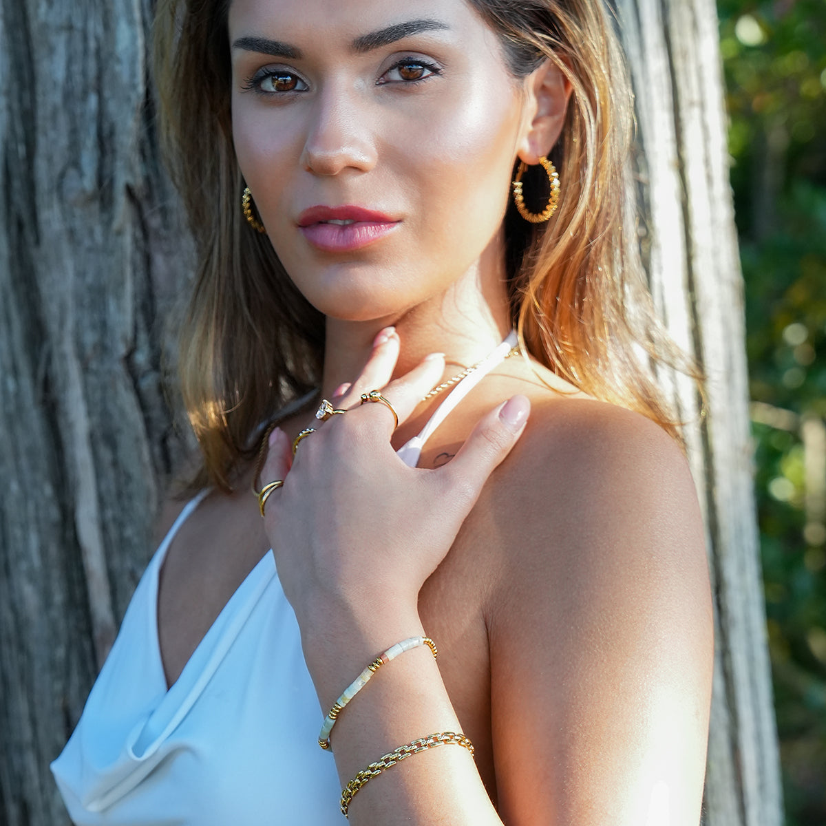 RUBINA: Amazonite Stones & Gold Beaded Bracelet