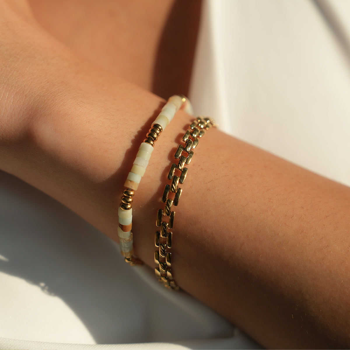 RUBINA: Amazonite Stones & Gold Beaded Bracelet