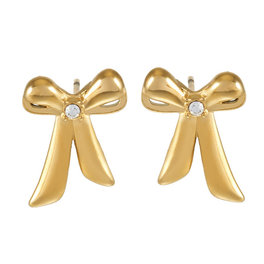 Elegant small bow earrings with sparkling cubic zirconia stone for women