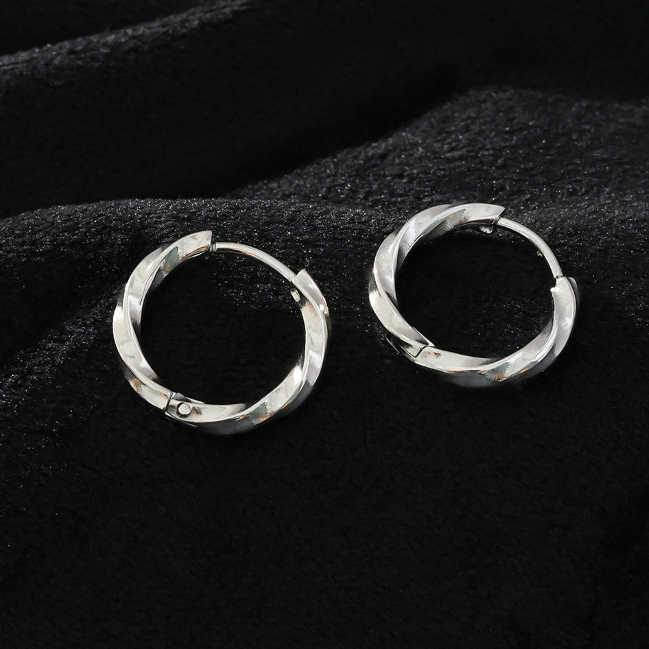 SAYULITA: Modern Elegance Redefined - 18K White Gold Silver-Toned Hoops with 3D Textured Detailing