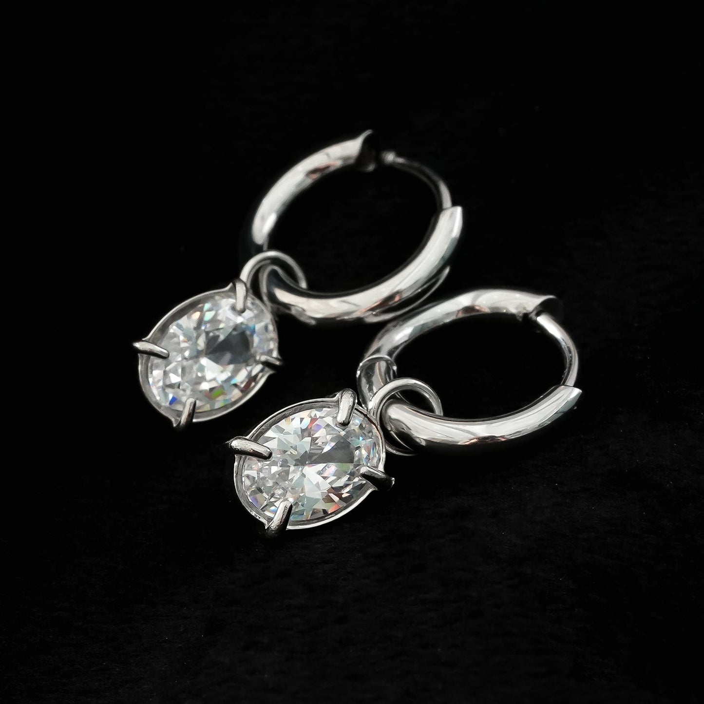 Mini Hoop Earrings Anchoring an Encased Zirconia (CZ) Charm - Style SEDONA in Silver Toned White Gold