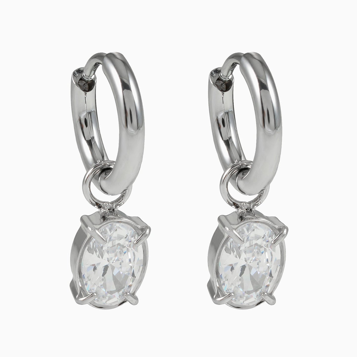 SEDONA Silver (White Gold): Mini Hoop Earrings Anchoring an Encased Zirconia (CZ) Charm