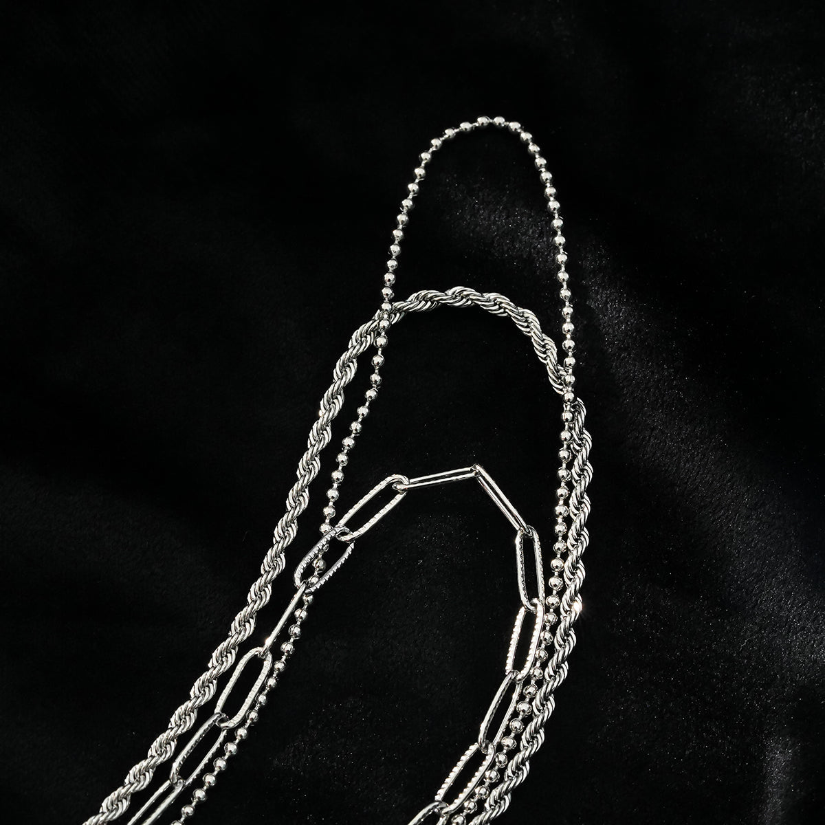 SELENE: Triple Layer Mixed Chain Silver Necklace