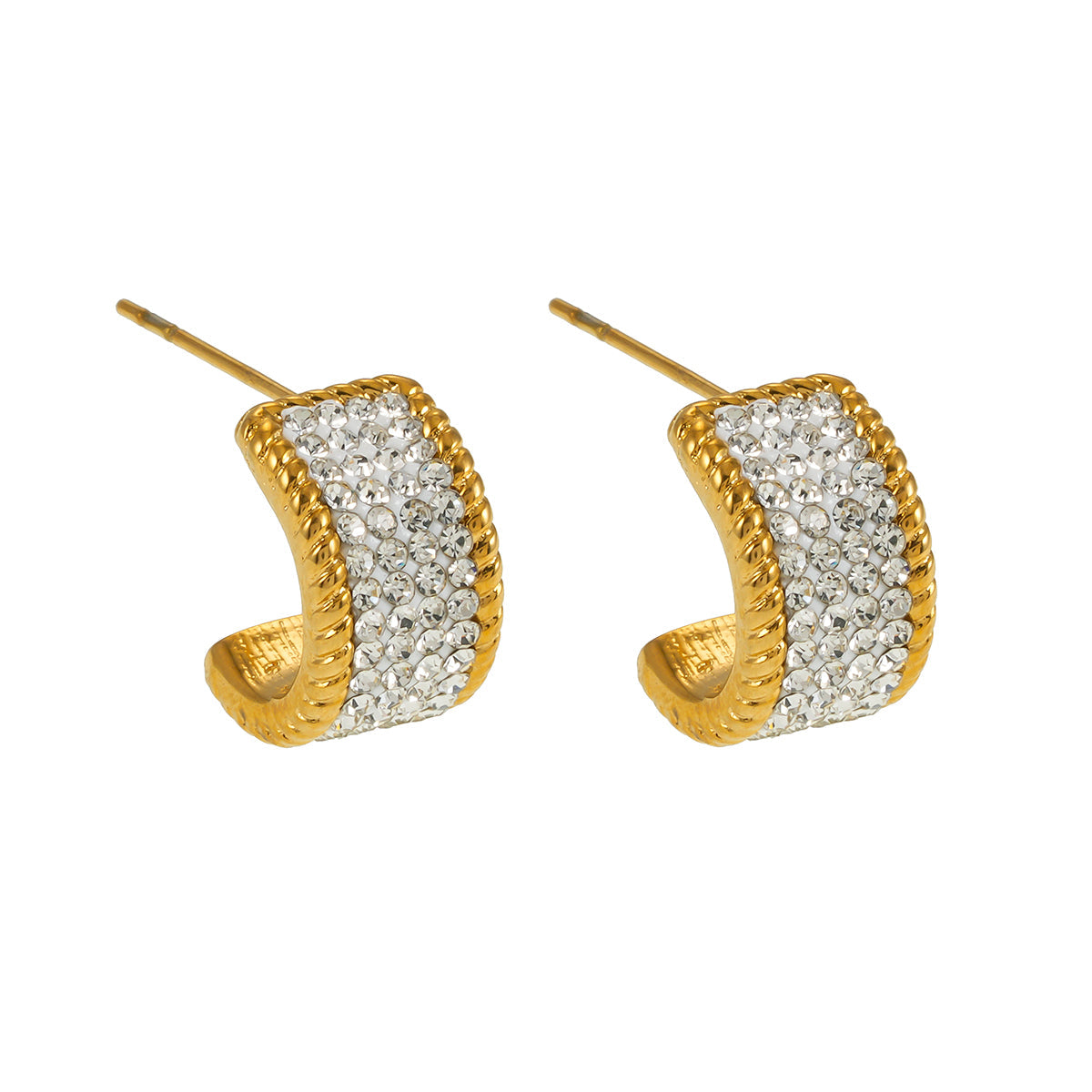 SHEERAN Gold: Dazzle in Timeless Elegance: Quadruple-Row Pavé Zirconia (CZ) Hoop Stud Earrings